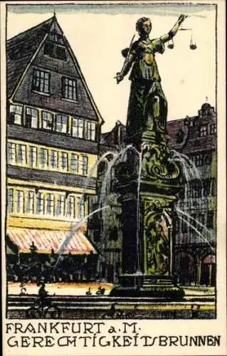 Steindruck Ak Frankfurt am Main, Gerechtigkeitsbrunnen