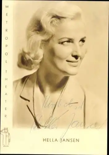 Ak Schauspielerin Hella Jansen, Portrait, Autogramm
