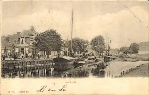 Ak Workum Fryslân Niederlande, Fluss, Boote, Häuser