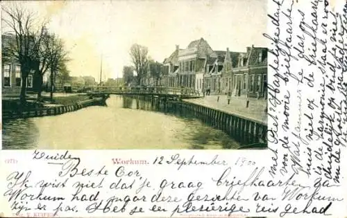 Ak Workum Friesland Niederlande, Fluss, Brücke