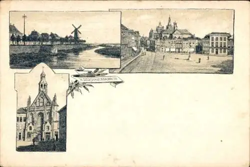 Litho 's Hertogenbosch Nordbrabant Niederlande, Mühle, Platz, Kirche