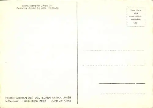 Ak Schnelldampfer Pretoria, Deutsche Ost-Afrika Linie DOAL