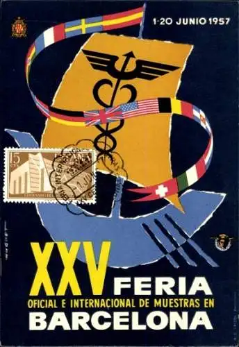 Ak Barcelona Katalonien Spanien, XXV. Offizielle und Internationale Ausstellungsmesse, 1957