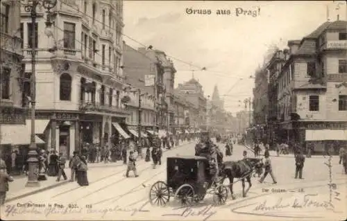 Ak Praha Prag Tschechien, Graben, Straße, Kutsche, Verkehr