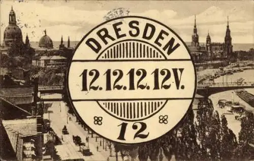 Ak Dresden Zentrum Altstadt, Ansicht von der Stadt, 12.12.1912 12 Uhr