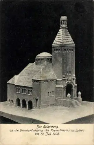 Ak Zittau in Sachsen, Miniatur, Krematorium, Grundsteinlegung 1908