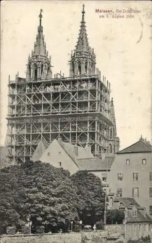 Ak Meißen an der Elbe, Domtürme, Baustelle, 1908