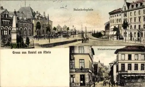 Ak Mainz Kastel am Rhein Wiesbaden in Hessen, Bahnhofsplatz, Mainzerstraße