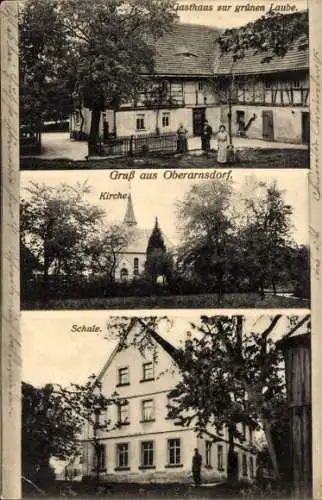 Ak Oberarnsdorf Göhren, Kirche, Schule, Gasthaus