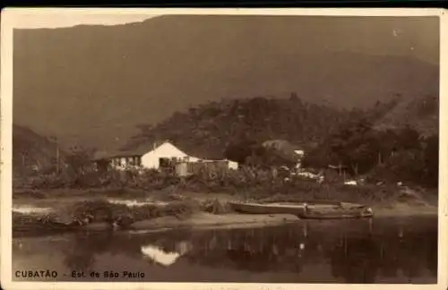 Ak Cubatão Brasilien, Wohnhaus, See, Boote