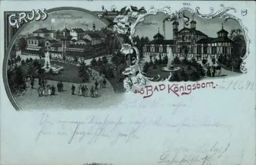 Mondschein Litho Königsborn Unna im Ruhrgebiet, Kurhaus, Kurgarten, Theater, Badehaus