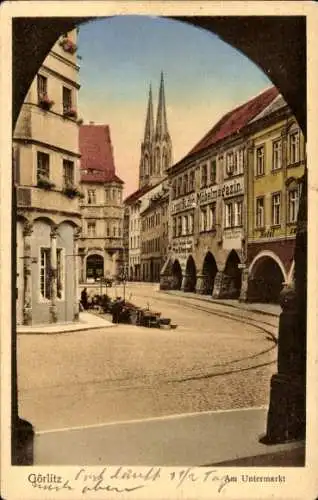 Ak Görlitz in der Lausitz, Untermarkt, Kirche, Hotel, Möbelmagazin