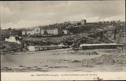 Ak Saloniki Thessaloniki Griechenland, Der Yedi-Koule-Turm, aufgenommen von Les Carrieres