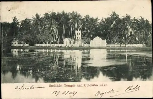 Ak Colombo Ceylon Sri Lanka, buddhistischer Tempel, Colombo Lake