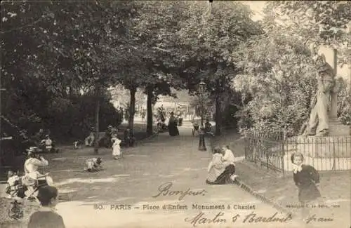 Ak Paris XIV Observatoire, Montparnasse, Place d'Enfert, Place Denfert-Rochereau, Monument a Charlet