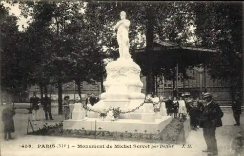Ak-Observatorium von Paris XIV, Denkmal von Michel Servet von Baffier