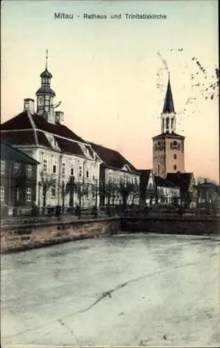 Ak Jelgava Mitau Lettland, Rathaus, Trinitatiskirche