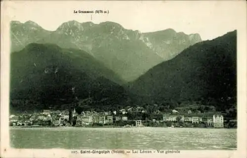 Ak Saint Gingolph Lac Léman Haute Savoie, Gesamtansicht, La Grammont