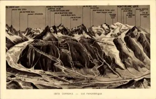 Ak Chamonix Mont Blanc Haute Savoie, Panorama, Montenvers, Jorasses, Mont-Blanc
