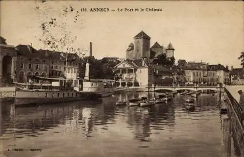 Ak Annecy Haute Savoie, Hafen, Schloss