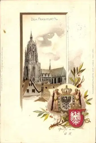 Präge Wappen Passepartout Litho Frankfurt am Main, Dom