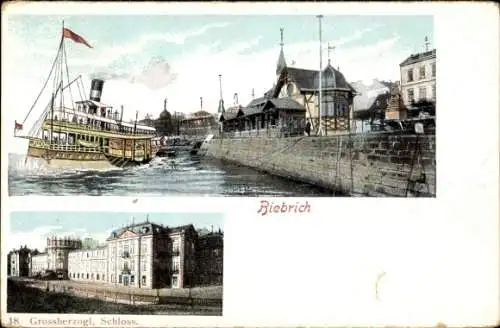 Ak Biebrich am Rhein Wiesbaden, Großherzogliches Schloss, Salondampfer