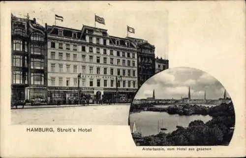 Ak Hamburg Mitte Altstadt, Steit's Hotel, Alsterbassin, Blick vom Hotel