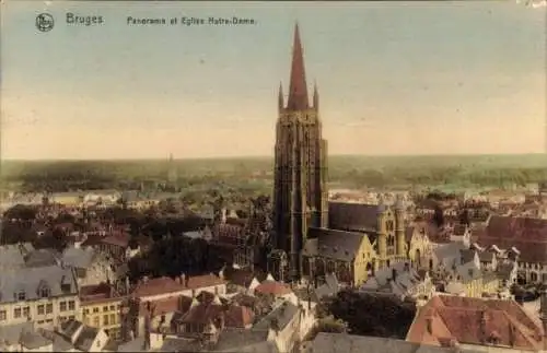 Ak Bruges Brügge Flandern Westflandern, Panorama, Eglise Notre Dame