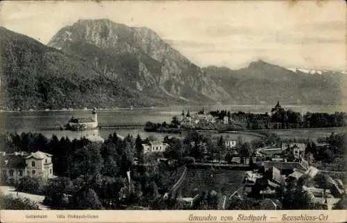 Ak Gmunden in Oberösterreich, Teilansicht, Seeschloss Ort