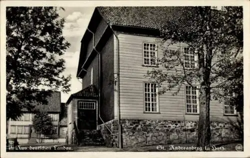 Ak Sankt Andreasberg Braunlage im Oberharz, stiller Winkel an der Kirche