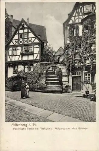 Ak Miltenberg am Main Unterfranken, Marktplatz, Aufgang zum alten Schloss