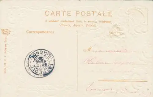 Stoff Präge Ak Rose, Vergissmeinnicht, Blumen, Vögel