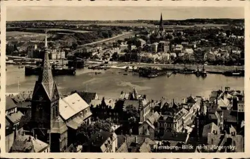 Ak Flensburg in Schleswig Holstein, Panorama, Jürgensby, Kirche