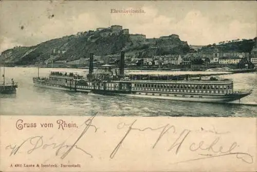 Ak Ehrenbreitstein Koblenz am Rhein, Teilansicht, Schiff