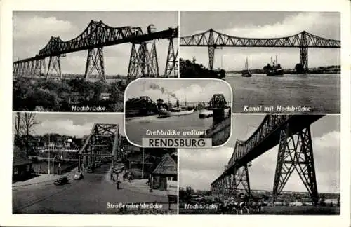 Ak Rendsburg in Schleswig Holstein, Straßendrehbrücke, Hochbrücke, Kanal