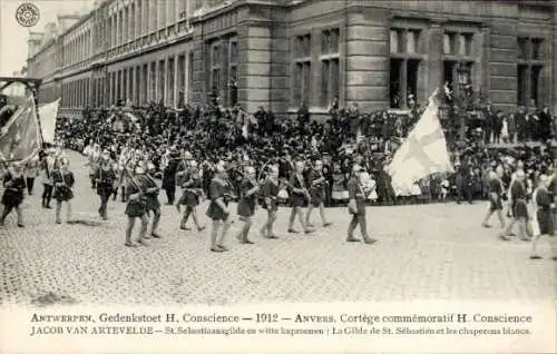 Ak Anvers Antwerpen Flandern, Cortege commemoratif H. Conscience 1912, Gilde de St. Sebastien