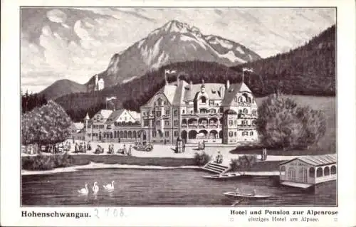 Künstler Ak Hohenschwangau Schwangau im schwäbischen Kreis Ostallgäu, Hotel Pension zur Alpenrose