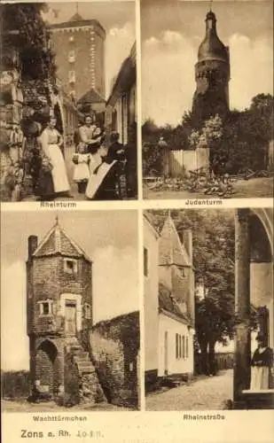 Ak Zons Dormagen am Niederrhein, Rheinturm, Judenturm, Wachttürmchen, Rheinstraße