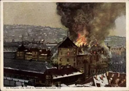 Ak Stuttgart in Württemberg, Altes Schloss in Flammen, Weihnachten 1931