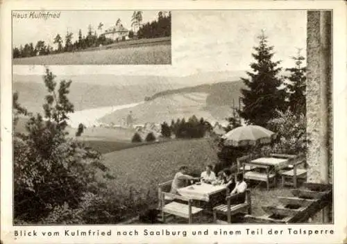 Ak Saalfeld an der Saale Thüringen, Haus Kulmfried, Saalburg, Teil der Talsperre