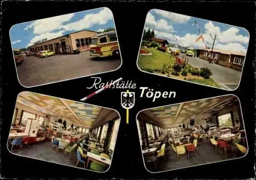 Ak Töpen in Oberfranken, Raststätte, Grenze, Schlagbaum, Speiseraum