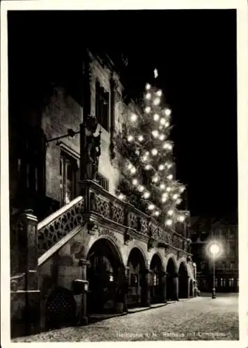 Ak Heilbronn am Neckar, Rathaus mit Lichterbaum