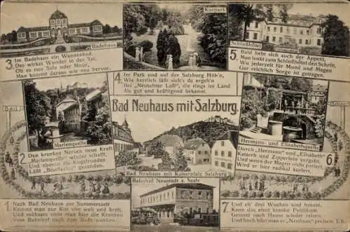 Ak Bad Neuhaus Bad Neustadt an der Saale Unterfranken, mit Salzburg, Quellen, Kurpark