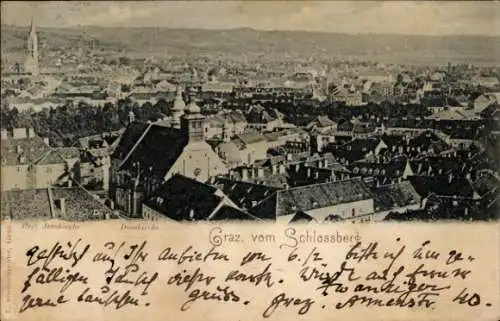 Ak Graz Steiermark, Gesamtansicht, Blick vom Schlossberg