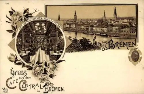 Litho Hansestadt Bremen, Cafe Central, Scholz & Göttert, Panoramablick