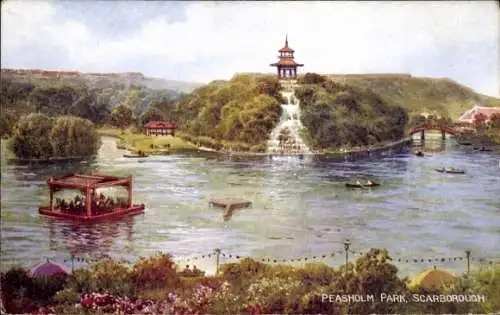 Ak Scarborough North Yorkshire, Peasholm Glen, Wasserfall