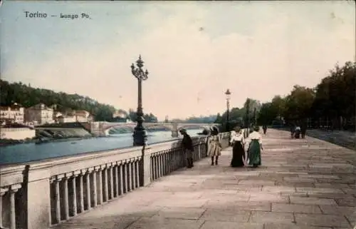 Ak Torino Turin Piemonte, Lungo Po, Brücke