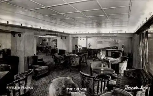 Ak Paquebot Ile de France, CGT, French Line, Lounge, Second Class