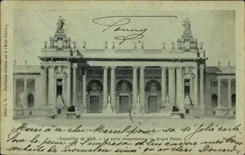 Ak Paris, Exposition de 1900, La porte monumentale du Grand Palais