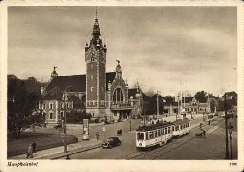Ak Gdańsk Danzig, Hauptbahnhof, Straßenbahn